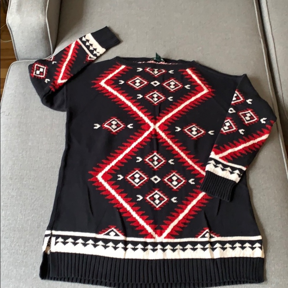 Pick me! Ralph Lauren Black Sweater with Red/Cream Design